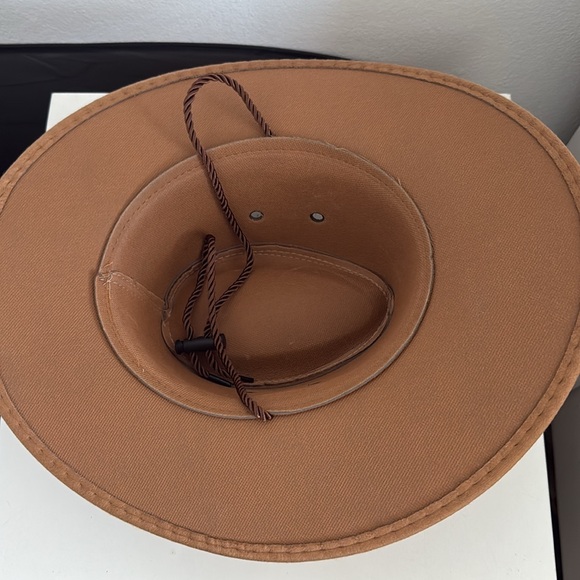 Tan and Brown Wide-Brimmed Fedora Hat - Picture 9 of 9